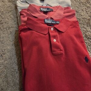Polo Ralph Lauren Men's L Red Beige And Pink Short Sleeve Polo Shirts Lot Of 4